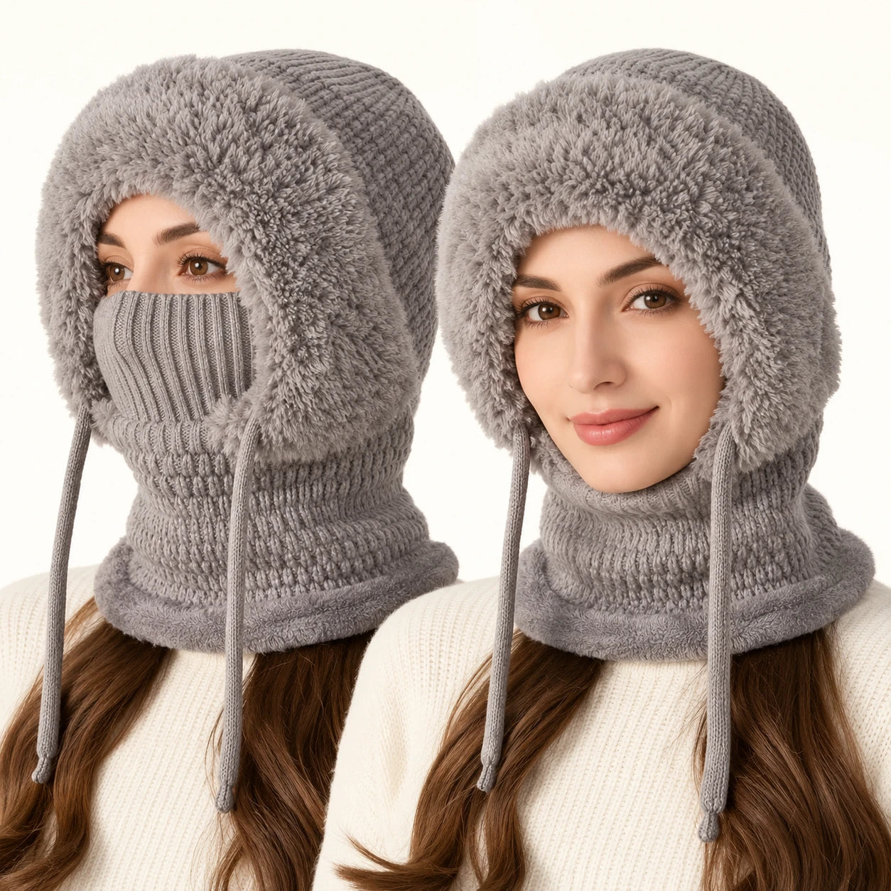 Stone 3-in-1 beanie with face panel raised and lowered